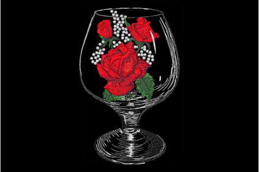 Машинная вышивка, Розы в бокале