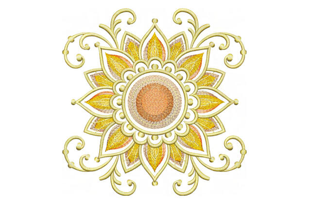 Машинная вышивка, Солнечный цветок орнамент