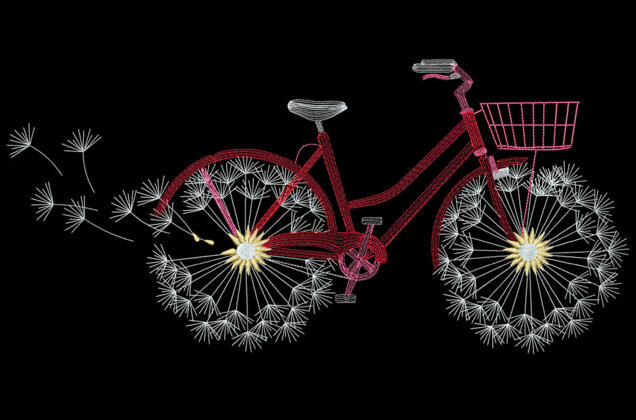 Машинная вышивка, Велосипед из одуванчиков