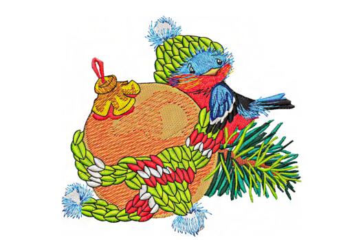 Машинная вышивка, Новогодний снегирь