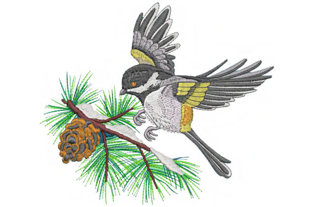 Машинная вышивка, Зимняя птичка