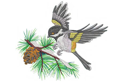 Машинная вышивка, Зимняя птичка