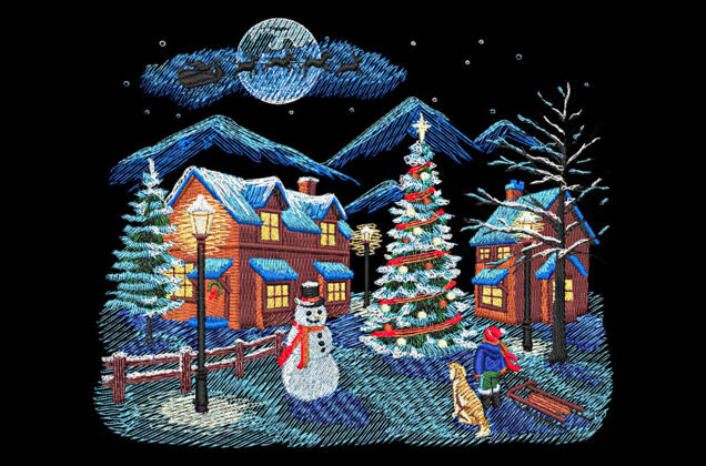 Машинная вышивка, Новогодняя деревня