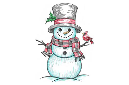Машинная вышивка, Снеговик