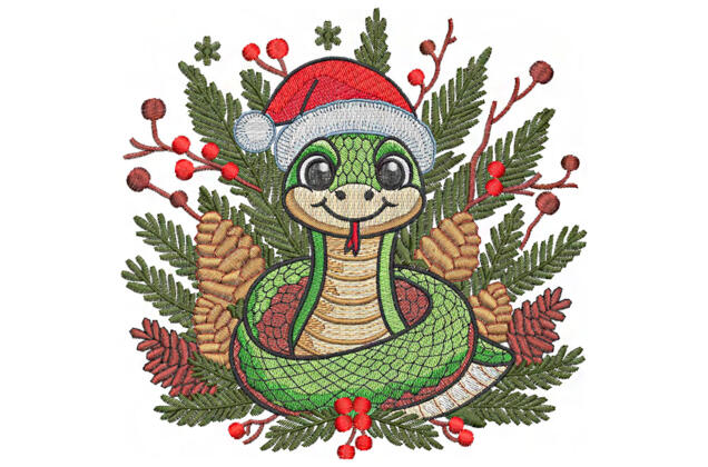 Машинная вышивка, Новогодняя змейка