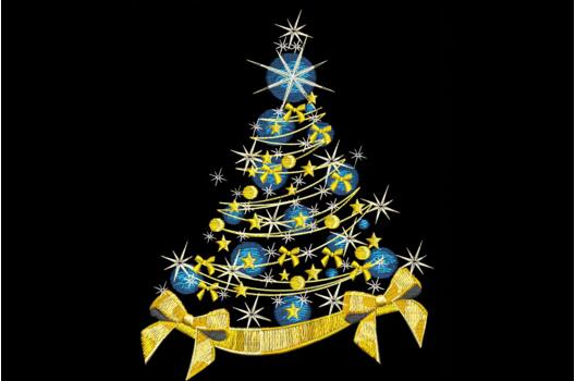 Машинная вышивка, Новогодняя елка с золотым бантом