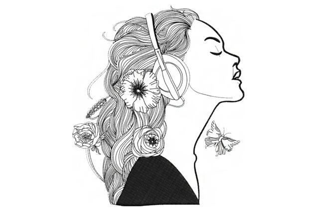 Машинная вышивка, Девушка в наушниках