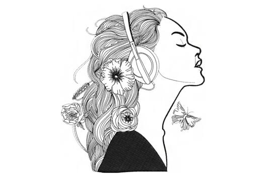 Машинная вышивка, Девушка в наушниках