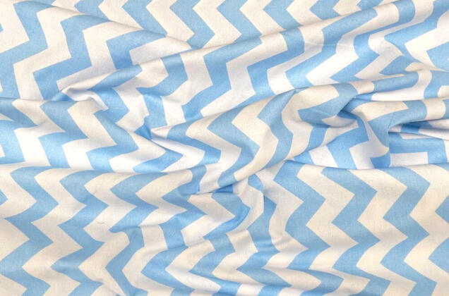 Польский хлопок, Зигзаг бело-голубой, 160 см