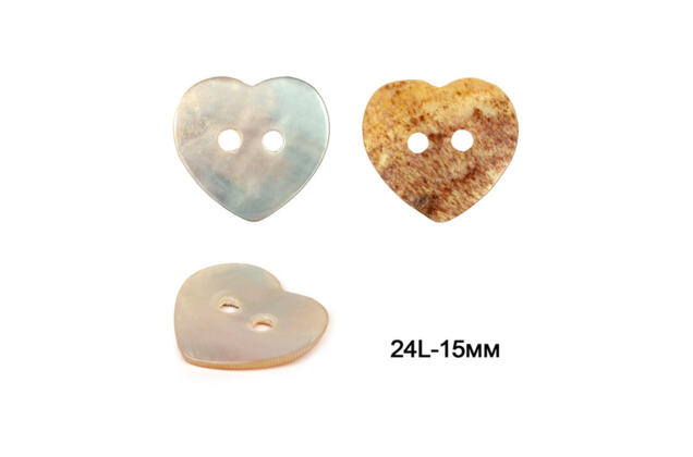 Пуговица-ракушка TBY.321, 2 прокола, сердечко перламутровое, 15 мм