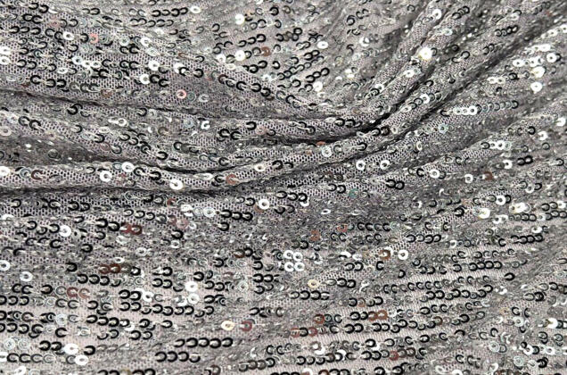 Пайетки на сетке-полосы 2 мм, серебро, 135 см