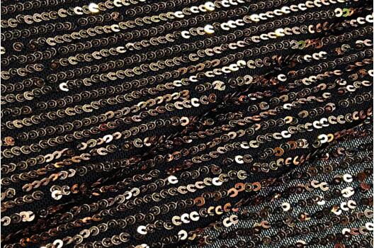 Пайетки на сетке-полосы 2 мм, золото на черном, 135 см