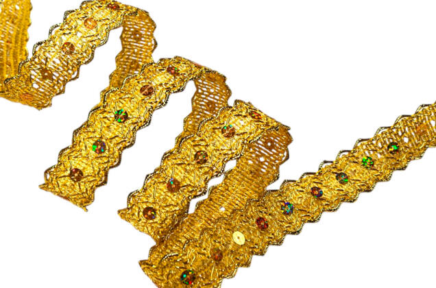 Тесьма металлизированная 25 мм, золотая с пайетками, арт.908