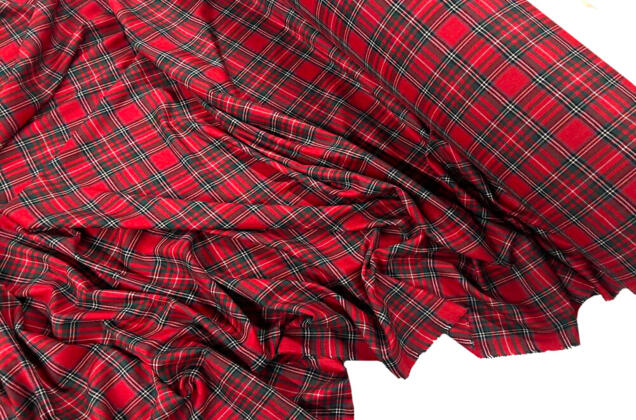 Рубашечная фланель (фуле) 100% хлопок, Клетка красная, Турция