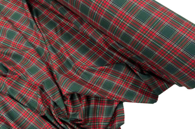 Рубашечная фланель (фуле) 100% хлопок, Клетка темно-зеленая с красным, Турция