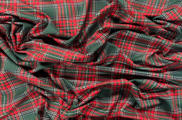 Рубашечная фланель (фуле) 100% хлопок, Клетка темно-зеленая с красным, Турция 2