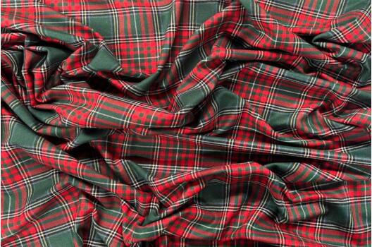Рубашечная фланель (фуле) 100% хлопок, Клетка темно-зеленая с красным, Турция