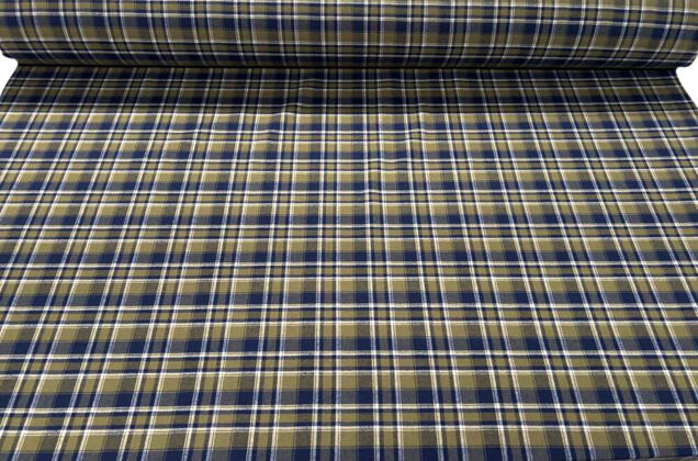Рубашечная фланель (фуле) 100% хлопок, Клетка хаки с синим, Турция 3
