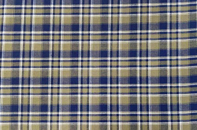 Рубашечная фланель (фуле) 100% хлопок, Клетка хаки с синим, Турция 5