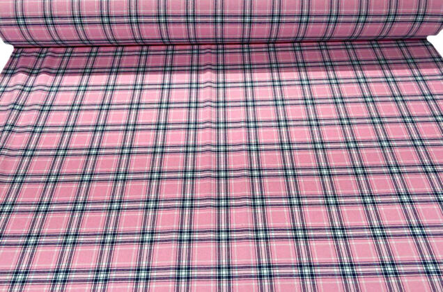 Рубашечная фланель (фуле) 100% хлопок, Клетка розовая, Турция 3