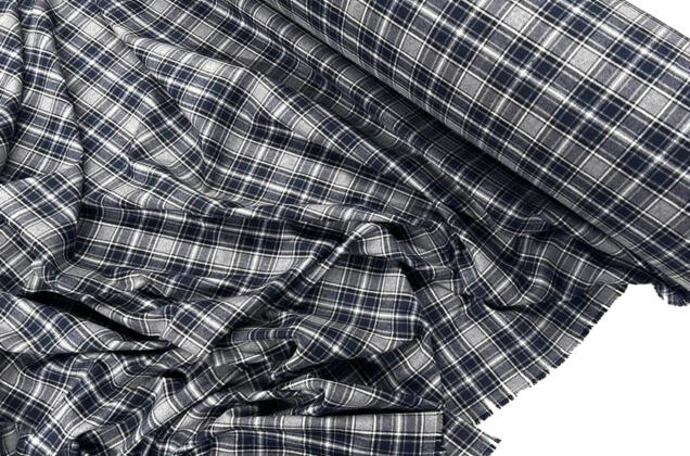 Рубашечная фланель (фуле) 100% хлопок, Клетка серая с синим, Турция