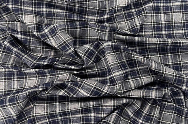 Рубашечная фланель (фуле) 100% хлопок, Клетка серая с синим, Турция 3