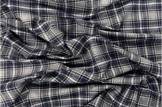 Рубашечная фланель (фуле) 100% хлопок, Клетка серая с синим, Турция