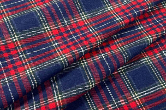 Рубашечная фланель (фуле) 100% хлопок, Клетка темно-синяя с красным, Турция 1