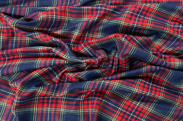 Рубашечная фланель (фуле) 100% хлопок, Клетка темно-синяя с красным, Турция 3