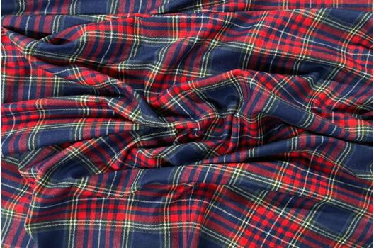 Рубашечная фланель (фуле) 100% хлопок, Клетка темно-синяя с красным, Турция