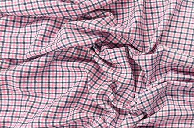 Рубашечная фланель (фуле) 100% хлопок, Клетка мелкая розовая, Турция 3