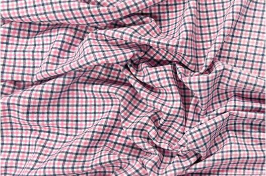 Рубашечная фланель (фуле) 100% хлопок, Клетка мелкая розовая, Турция