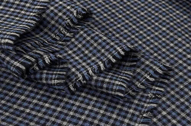 Рубашечная фланель (фуле) 100% хлопок, Клетка мелкая темно-серая с синим, Турция 5