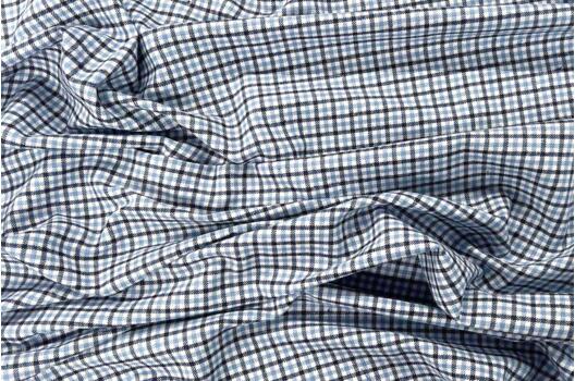 Рубашечная фланель (фуле) 100% хлопок, Клетка мелкая голубая, Турция