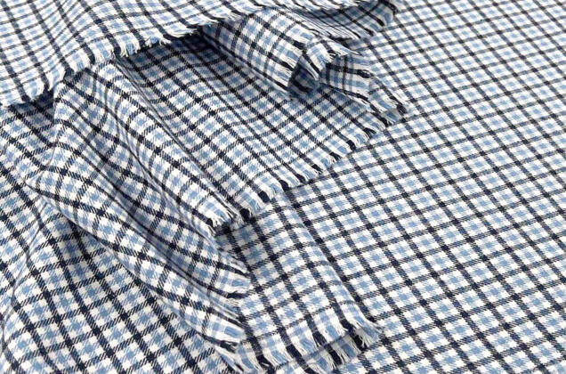 Рубашечная фланель (фуле) 100% хлопок, Клетка мелкая голубая, Турция 4