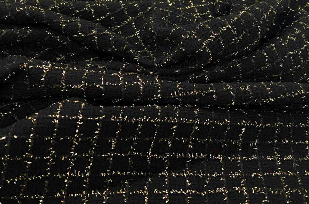 Костюмный Твид в стиле Шанель, черный с золотым люрексом, Турция 2