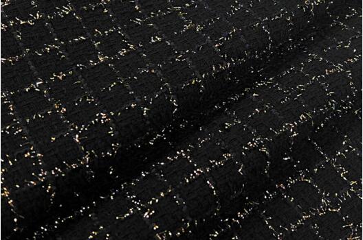 Костюмный Твид в стиле Шанель, черный с золотым люрексом, Турция