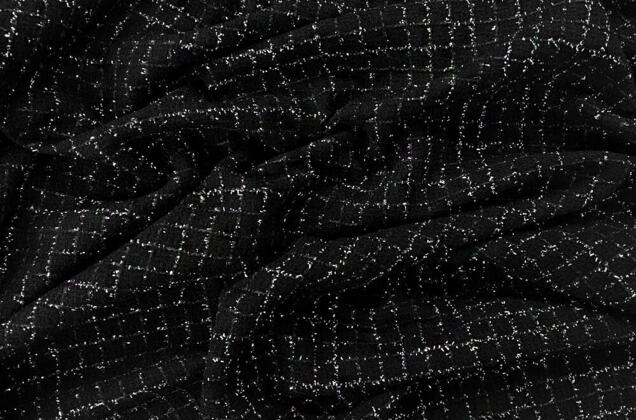 Костюмный Твид в стиле Шанель, черный с серебряным люрексом, Турция 1