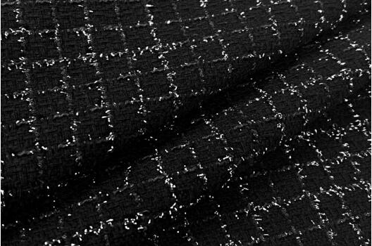 Костюмный Твид в стиле Шанель, черный с серебряным люрексом, Турция