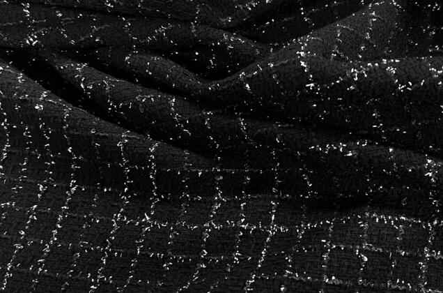 Костюмный Твид в стиле Шанель, черный с серебряным люрексом, Турция 4