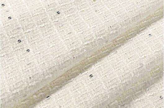 Костюмный Твид в стиле Шанель, молочный с пайетками, Турция