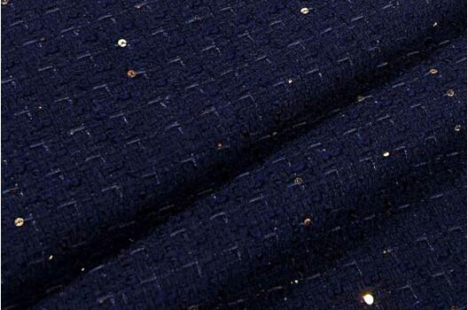 Костюмный Твид в стиле Шанель, темно-синий с пайетками, Турция