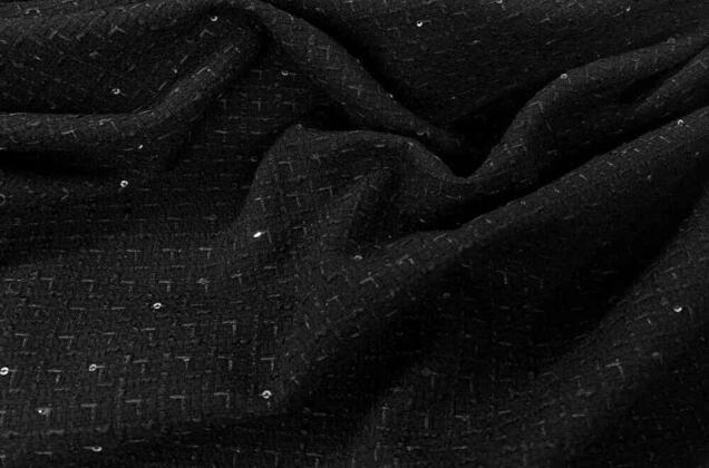 Костюмный Твид в стиле Шанель, черный с пайетками, Турция 1