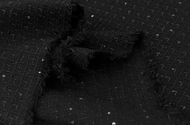 Костюмный Твид в стиле Шанель, черный с пайетками, Турция 2