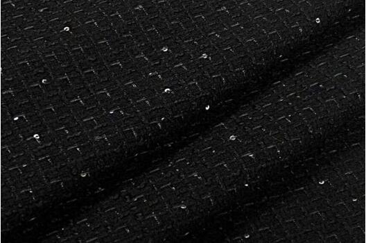 Костюмный Твид в стиле Шанель, черный с пайетками, Турция