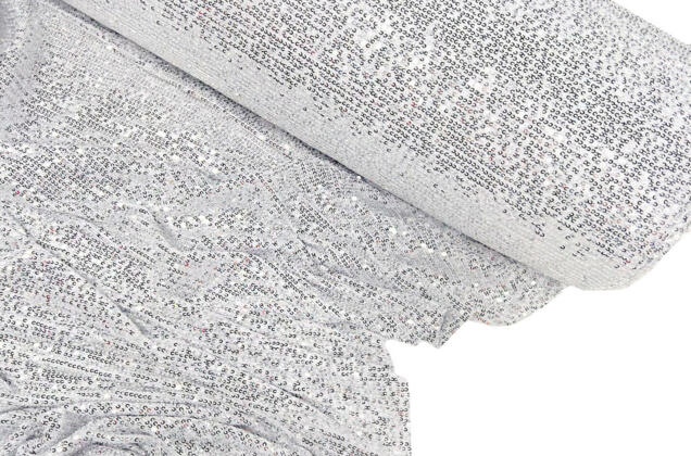 Пайетки на сетке-полосы 2 мм, серебряные на белом, 135 см 1