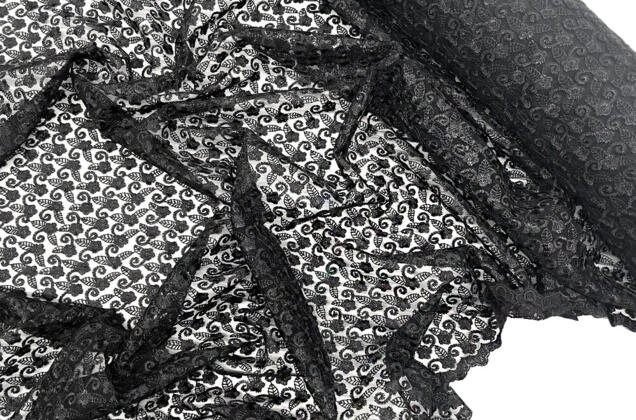 Кружевное полотно Соцветия, угольно-черное, 120 см 3