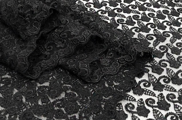 Кружевное полотно Соцветия, угольно-черное, 120 см 6