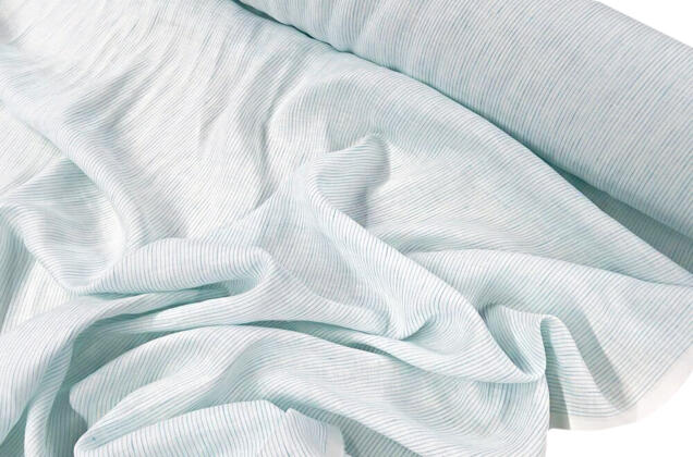 Лен сорочечный 03С68 (8) с эффектом мятости, Полоска мелкая бело-голубая