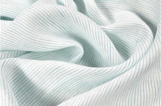 Лен сорочечный 03С68 (8) с эффектом мятости, Полоска мелкая бело-голубая